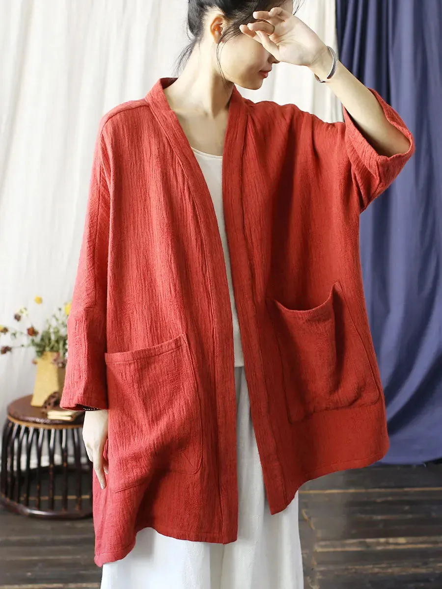 Women Solid V-Neck Long Coat
