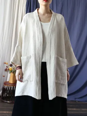Women Solid V-Neck Long Coat