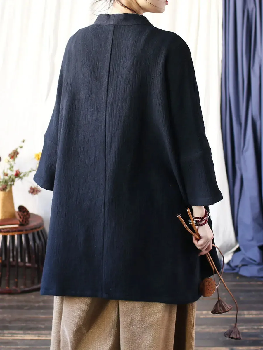 Women Solid V-Neck Long Coat