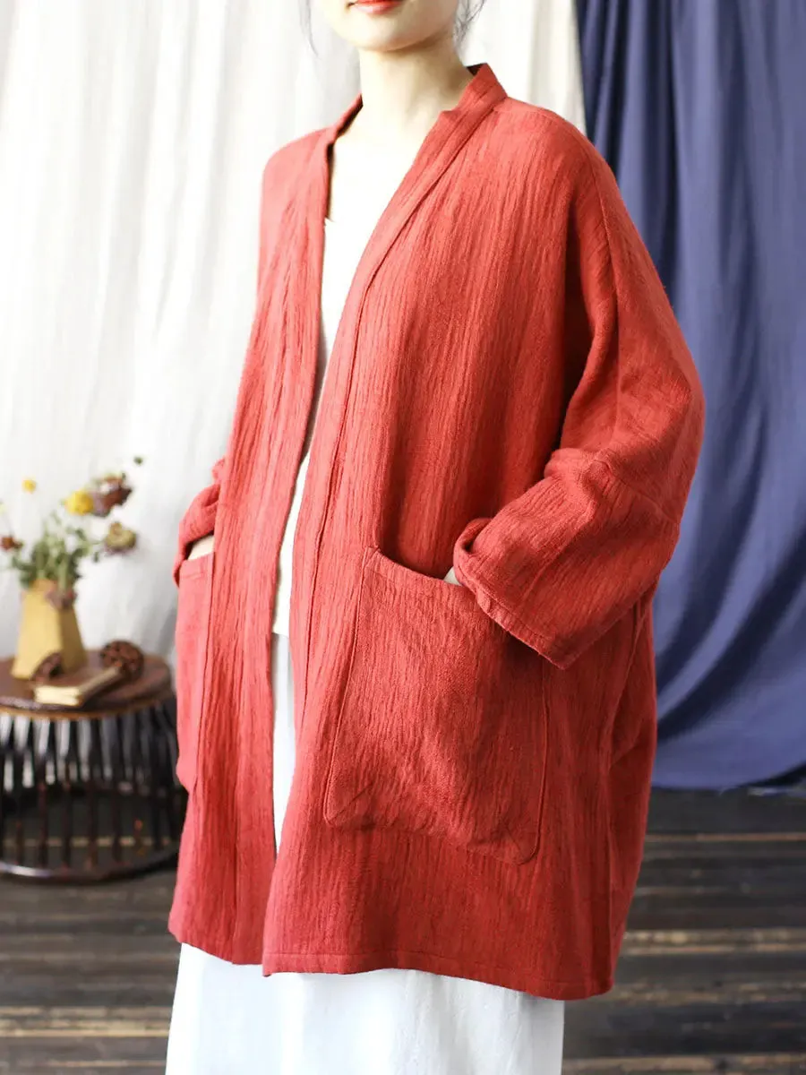 Women Solid V-Neck Long Coat