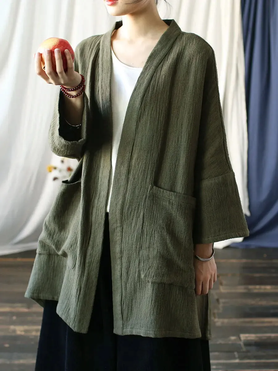 Women Solid V-Neck Long Coat