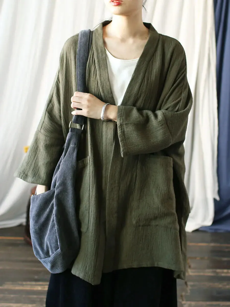 Women Solid V-Neck Long Coat