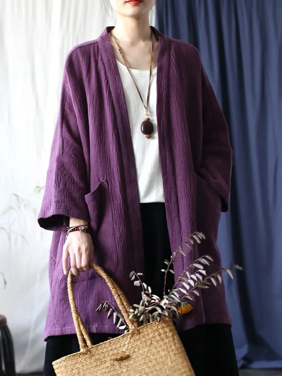 Women Solid V-Neck Long Coat