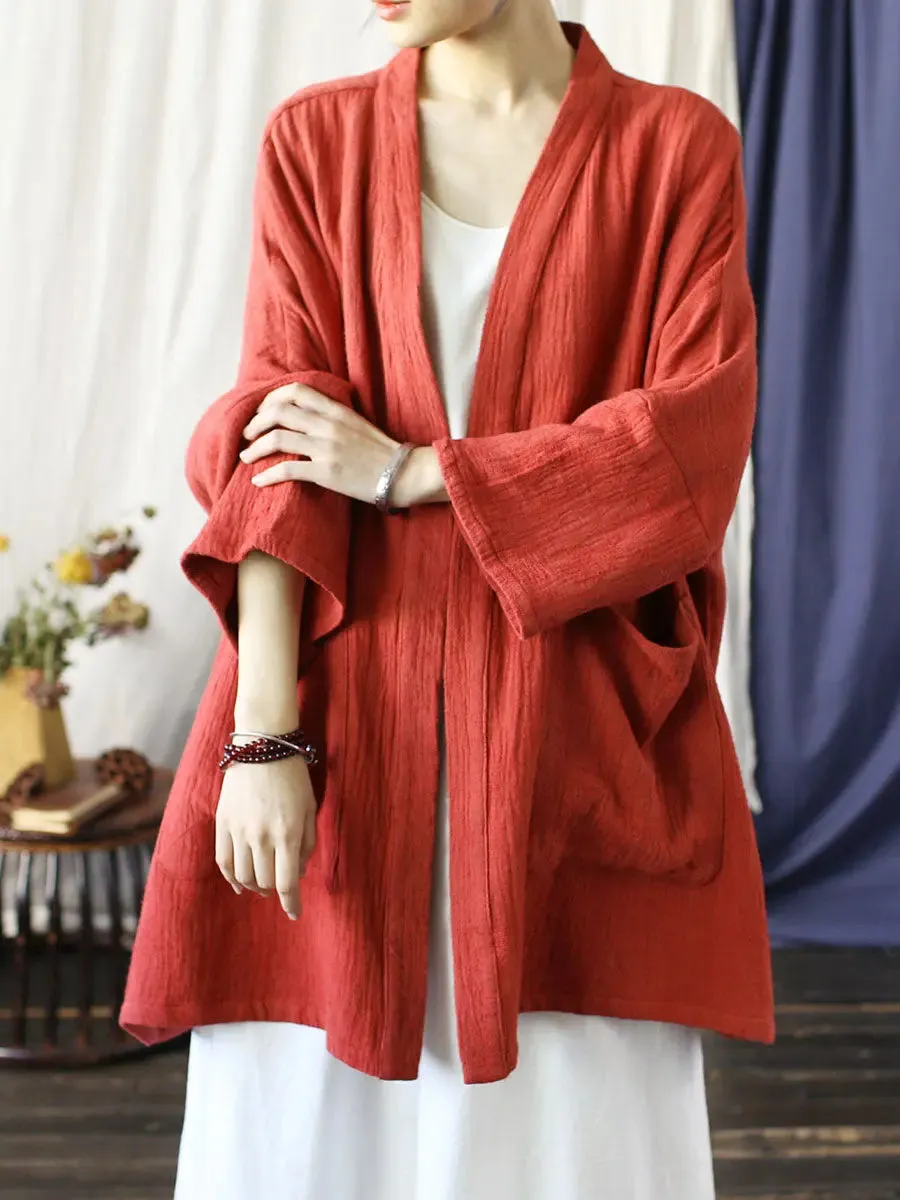 Women Solid V-Neck Long Coat