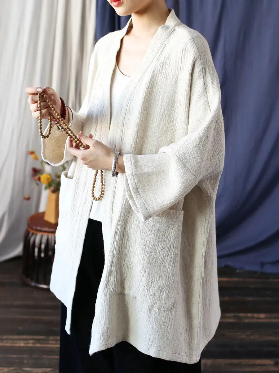 Women Solid V-Neck Long Coat
