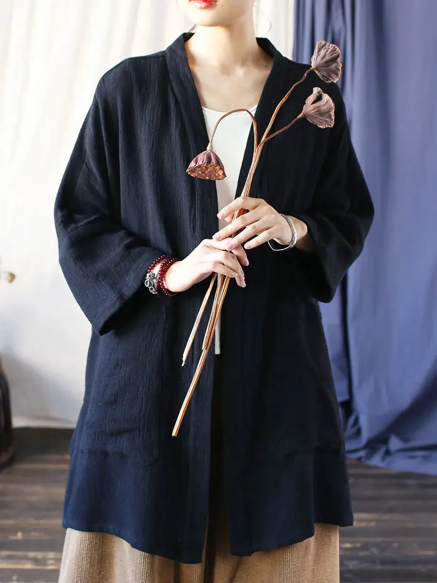 Women Solid V-Neck Long Coat