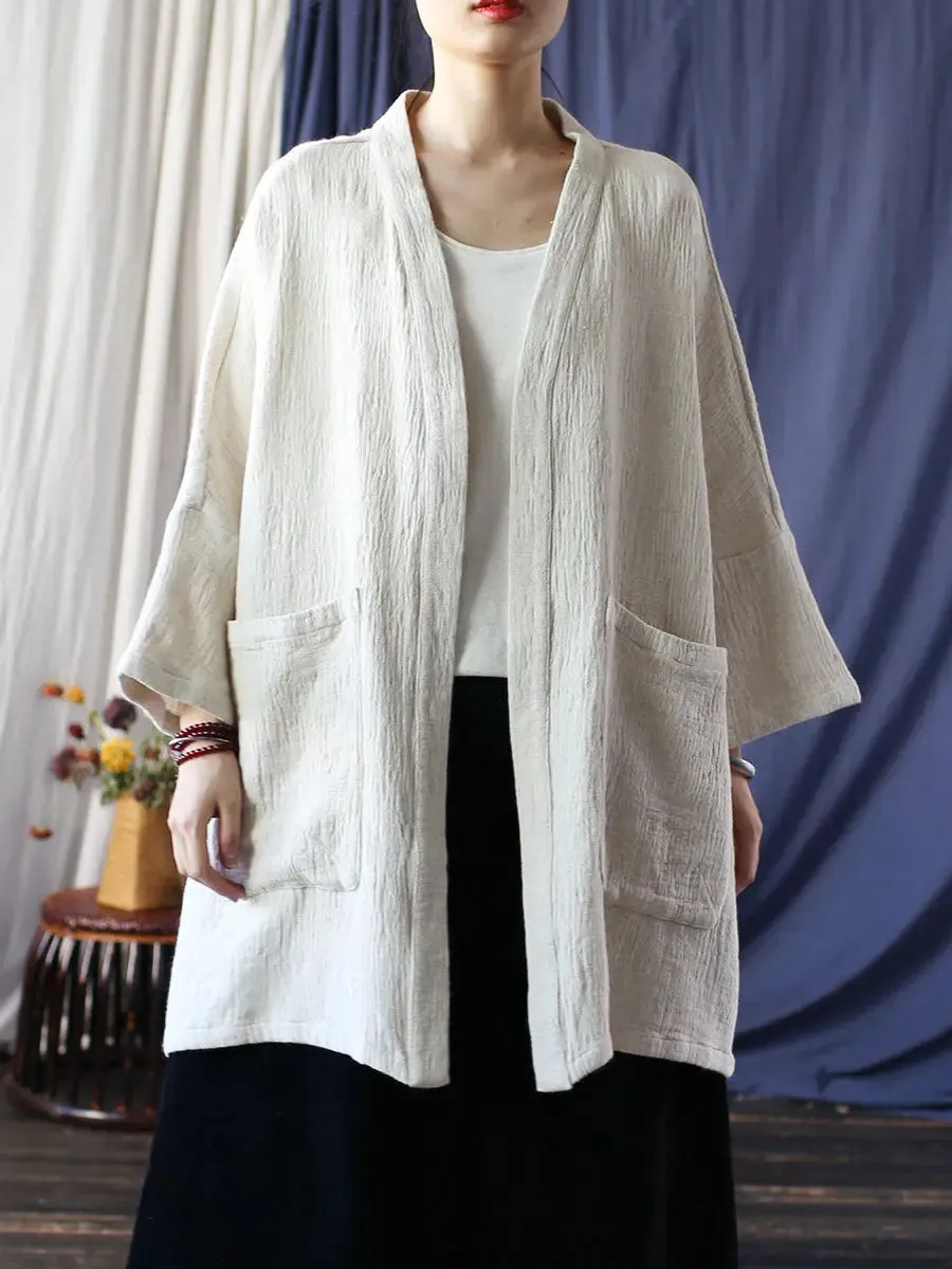 Women Solid V-Neck Long Coat