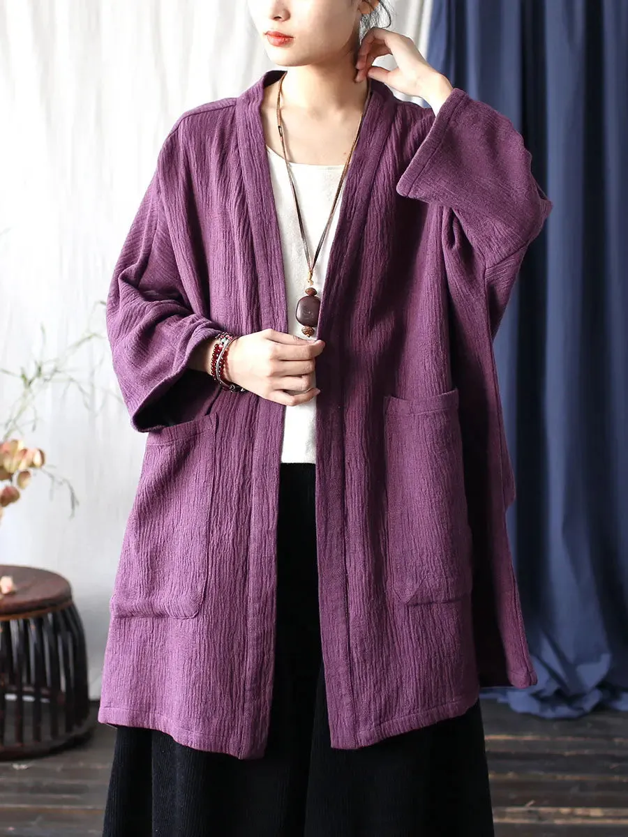 Women Solid V-Neck Long Coat