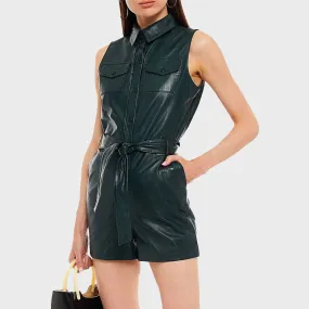 Women's Green Leather Playsuit
