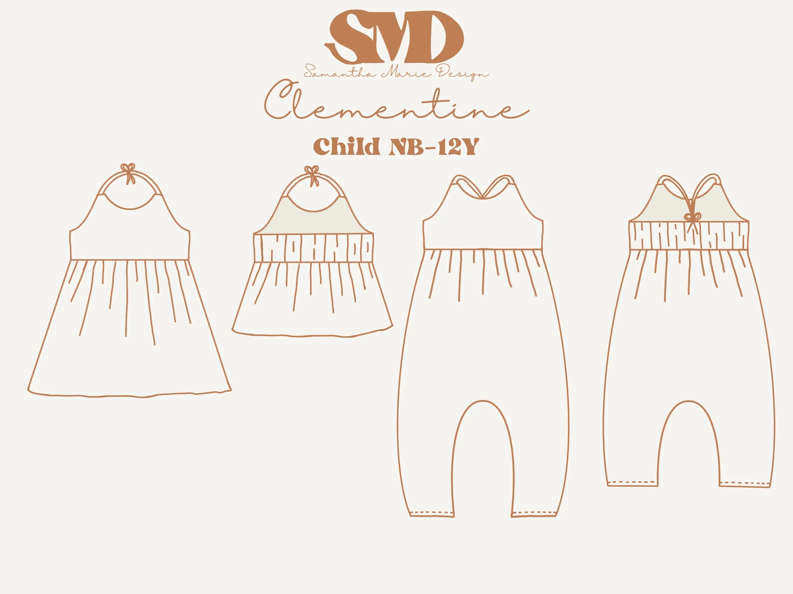 Youth Clementine Dress, Top & Romper Digital Sewing Pattern Sizes NB-12Y