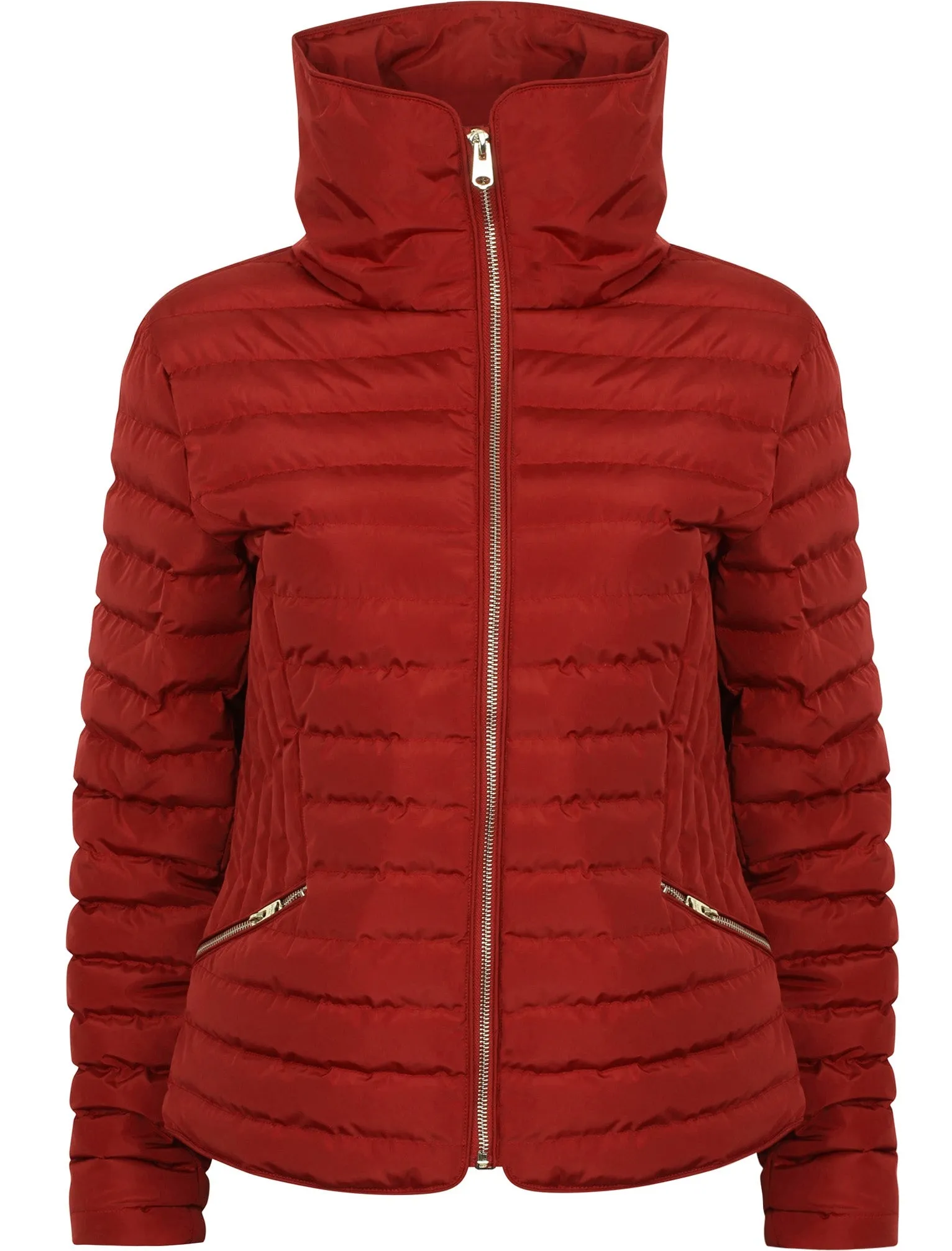 Zelda 2 Funnel Neck Quilted Jacket in Brick Red - Tokyo Laundry