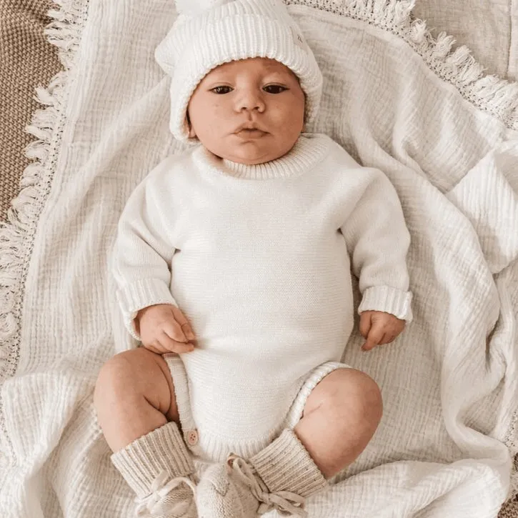 Ziggy Lou Milk Heirloom Knit Romper