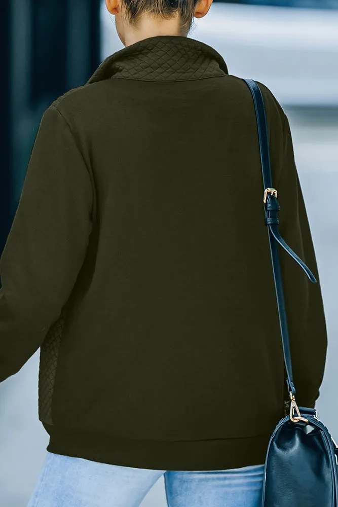 Zipper Turn Down Collar Pockets Long Sleeve Winter Coat Women