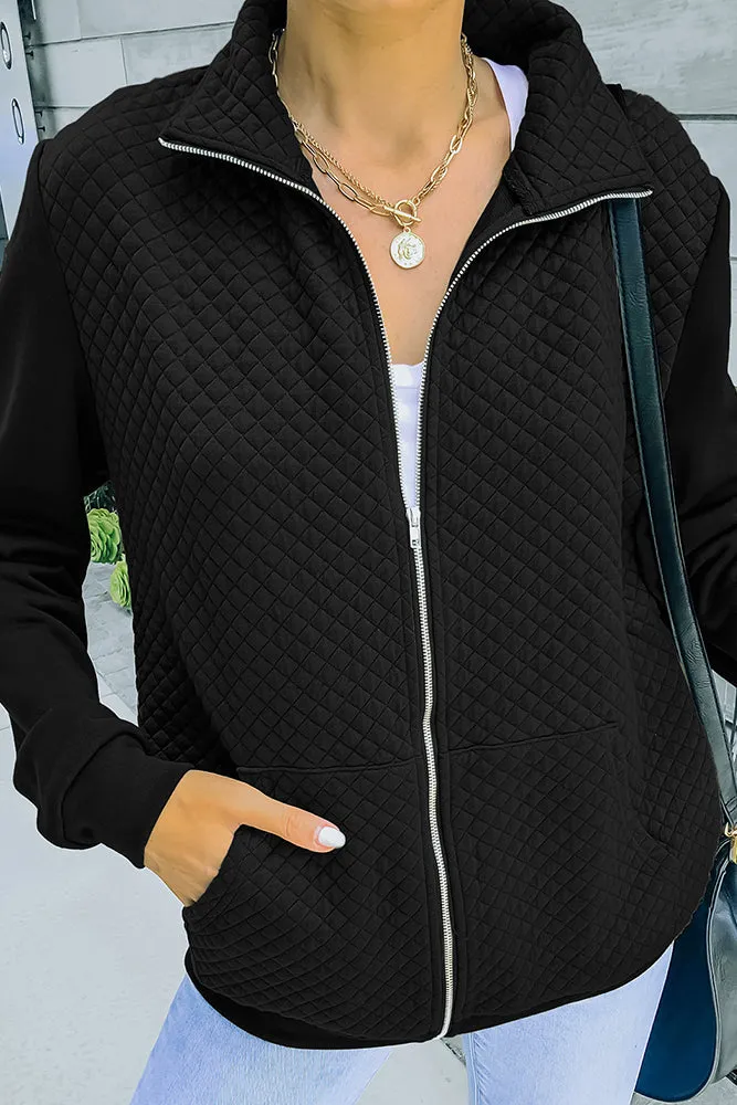 Zipper Turn Down Collar Pockets Long Sleeve Winter Coat Women