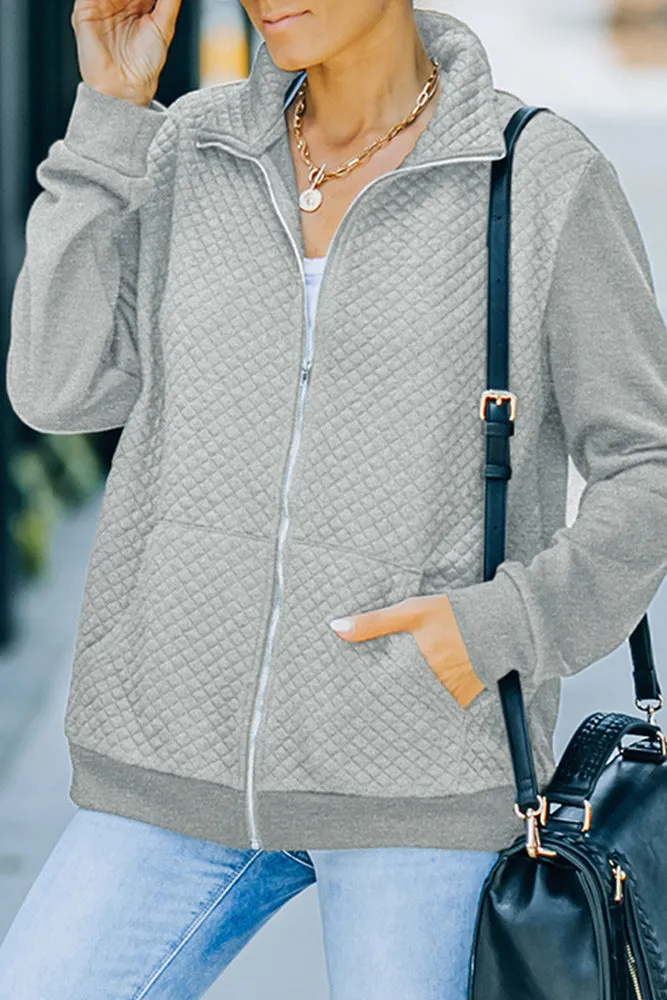 Zipper Turn Down Collar Pockets Long Sleeve Winter Coat Women