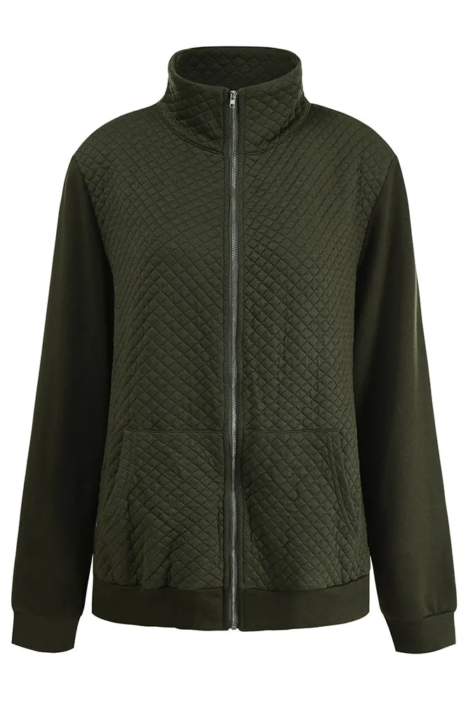 Zipper Turn Down Collar Pockets Long Sleeve Winter Coat Women