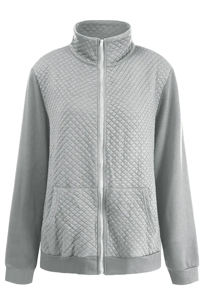 Zipper Turn Down Collar Pockets Long Sleeve Winter Coat Women